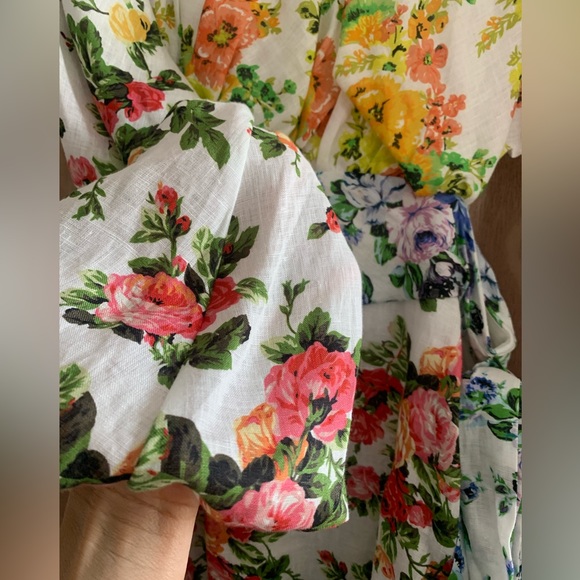 ❗️SALE❗️Zimmerman White Ruffled Floral-print Linen Mini Dress - Picture 6 of 7